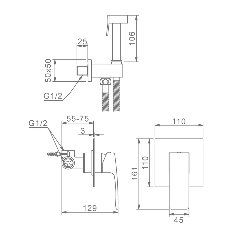 Смеситель Raglo с гигиеническим душем встраиваемый хром
