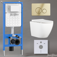 Комплект 3в1 IBERICA BLANCA инсталляция SILENCIO, унитаз BILBAO ALTO белый, кнопка смыва INOX-O золото глянцевое (IB001.BLA.234.816)