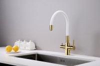 Смеситель для кухни Salix, золото, белый шланг, Sa213419-Gw, Paulmark