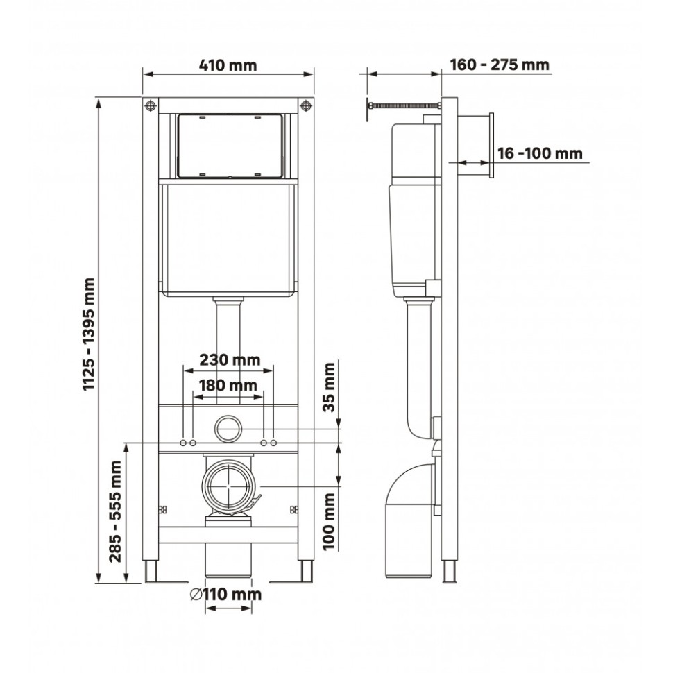 Инсталляция BERGES для скрытого монтажа унитаза АТОМ Line 410 кнопка черная Soft Touch