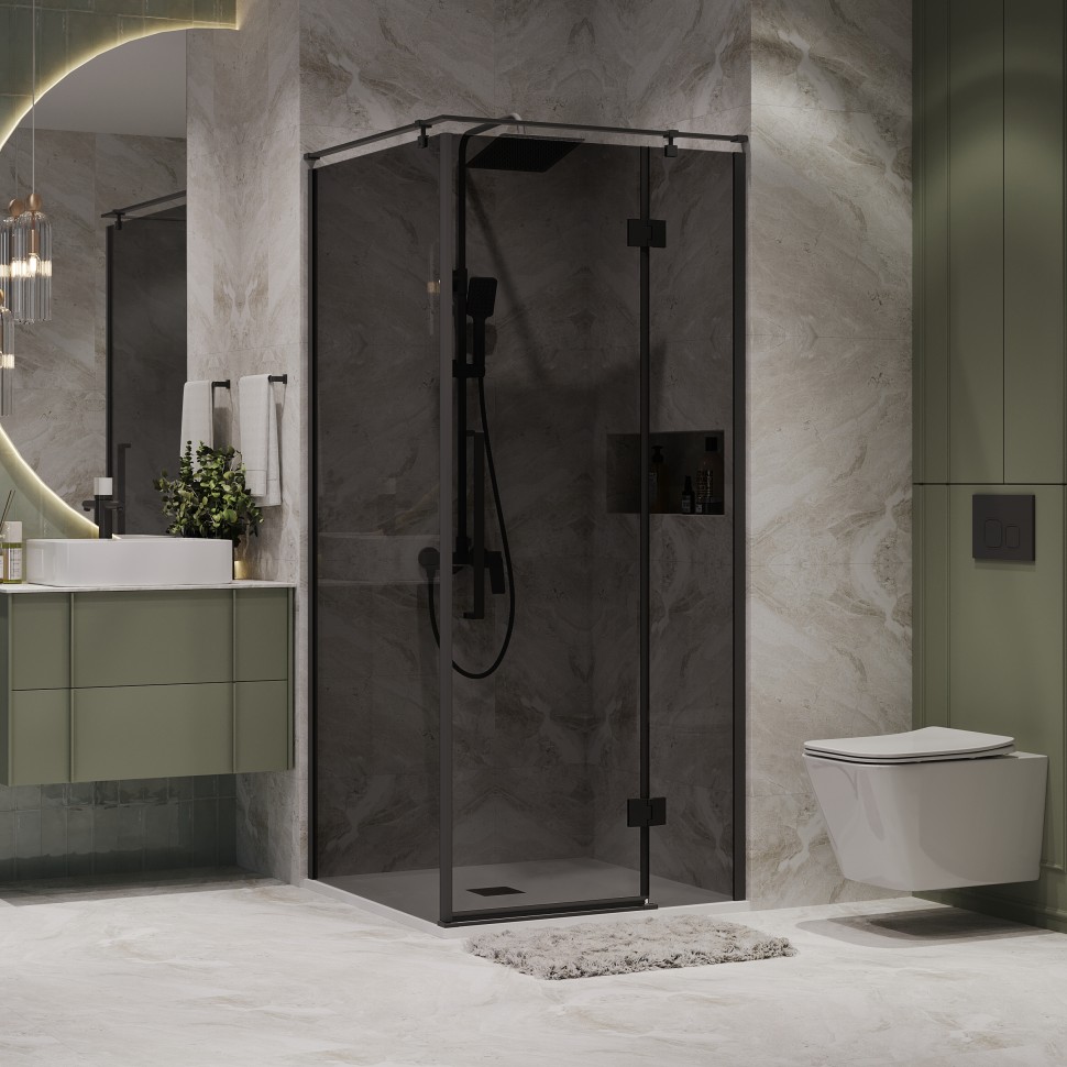 Душевое ограждение Niagara Nova NG-2831-34BLACK (90х90х195) квадрат,черный матовый,дверь распашная,стекло тонированное,1 место