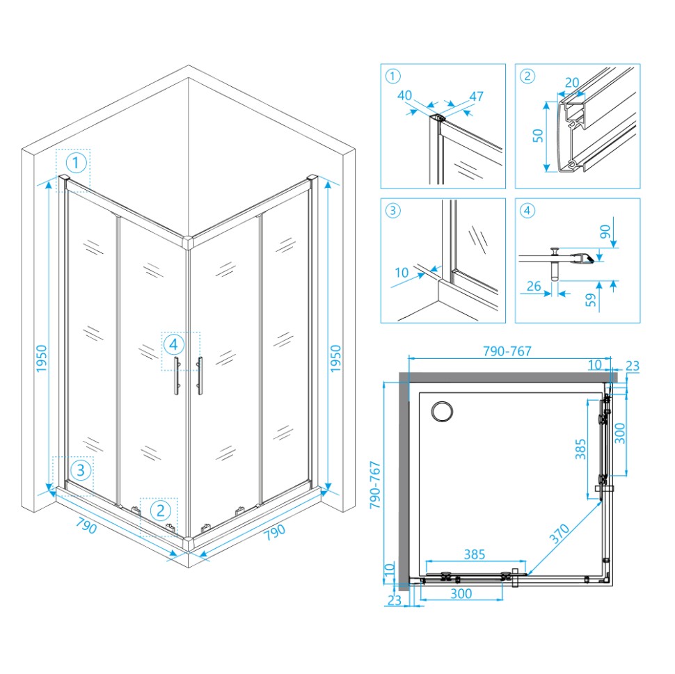 Душевой уголок RGW HO-31 (Прозрачное, 800x800)
