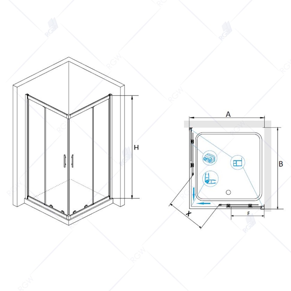 Душевой уголок RGW HO-31 (Прозрачное, 800x800)