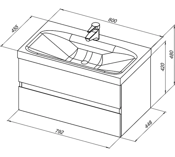 Тумба с раковиной Беркли 80 белый глянец