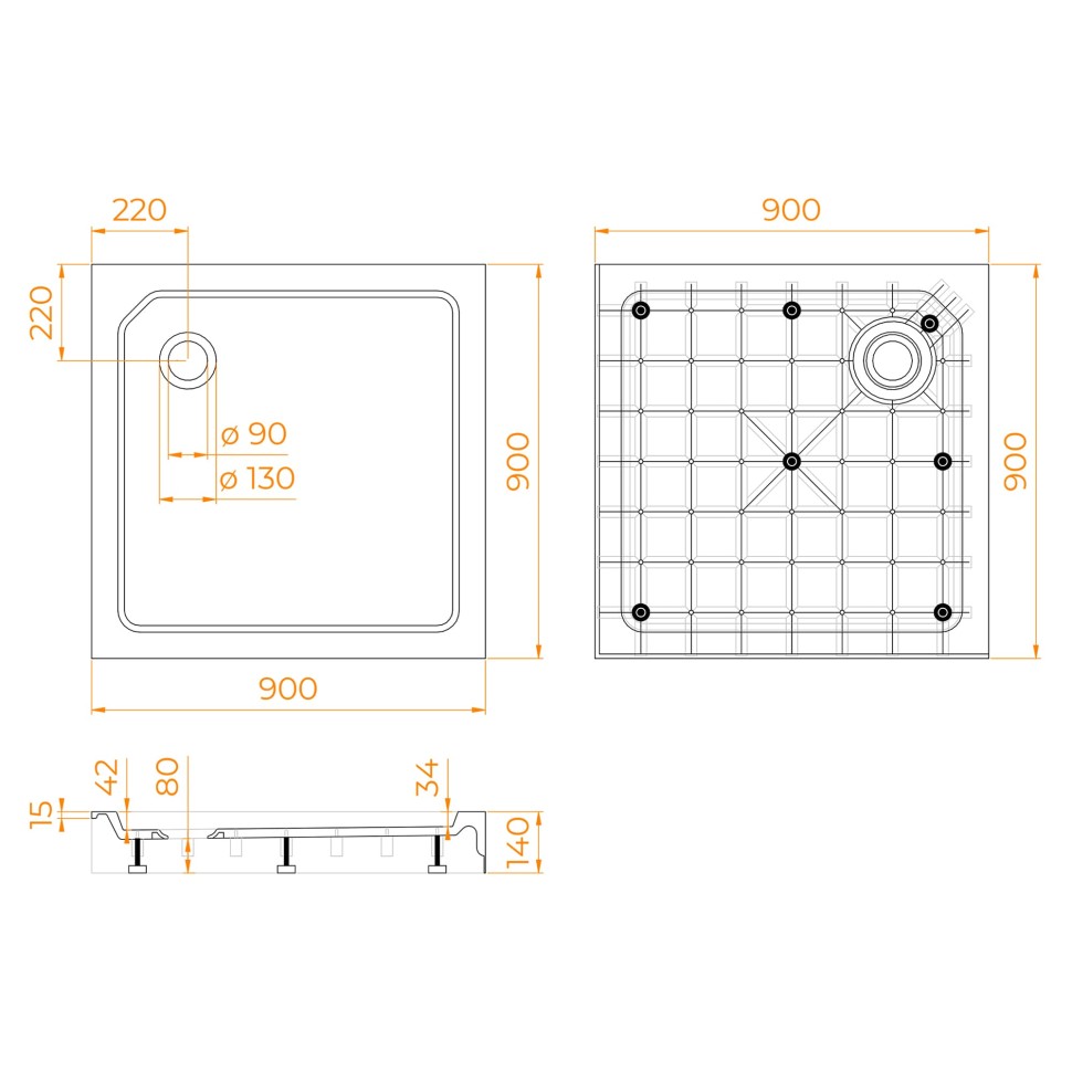 Душевой поддон квадратный RGW SMC-C-088 Белый (900x900)