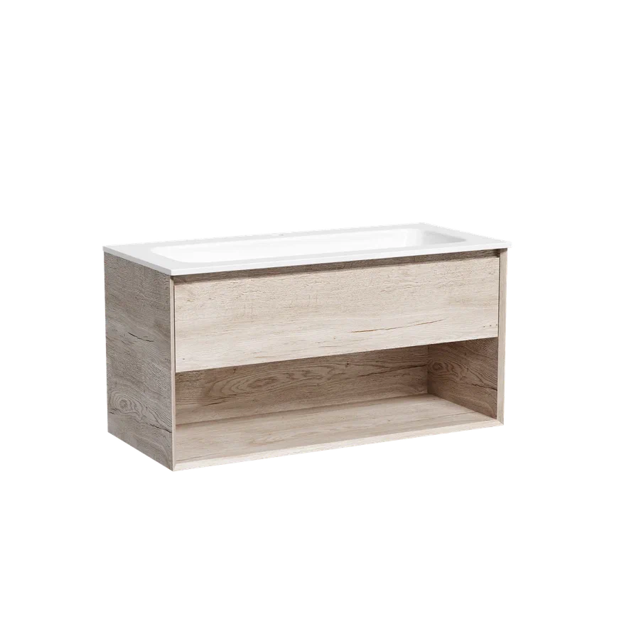 Тумба подвесная SANCOS Marmi 1.0 995х445х520 c одним ящиком оснащенным доводчиками скрытого монтажа и открытой нишей, дуб галифакс натуральный, арт. MR1.0100EG