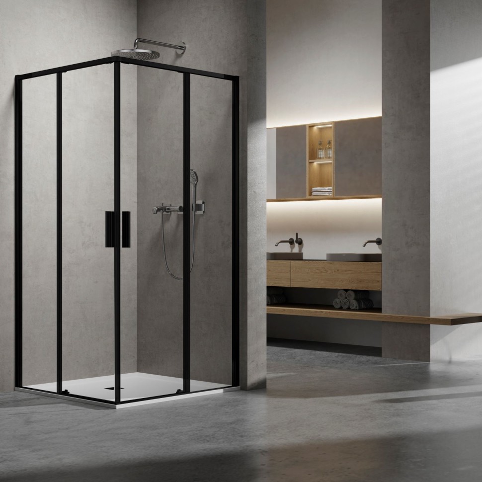 Душевой уголок Slim 8mm VSS-6SL8010CLB, 1000*800, черный, стекло прозрачное