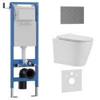 Комплект 3в1 IBERICA BLANCA инсталляция SILENCIO MINI, унитаз BURGOS ALTO белый, кнопка смыва INOX-R вороненая сталь (IB.001M.BRA.234.1502)