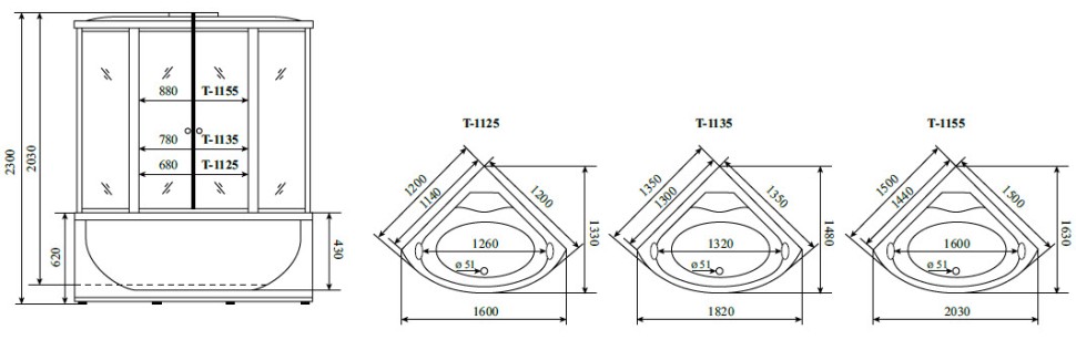 Timo Standart T-1155 душевая кабина 150*150*230