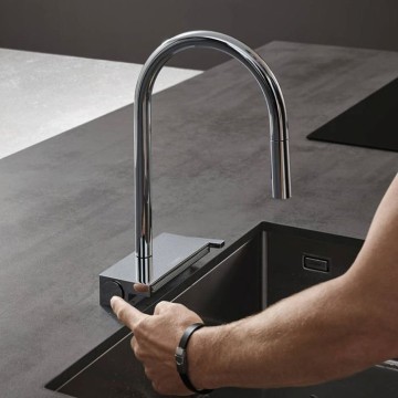 Смеситель Hansgrohe Aquno Select для кухни, 1 отверстие, с вытяжным душем, 3jеt, каскад, sВох, цвет: хром 73831000