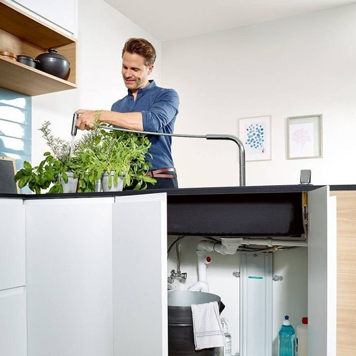 Смеситель Hansgrohe Aquno Select для кухни, 1 отверстие, с вытяжным душем, 3jеt, каскад, sВох, цвет: хром 73831000