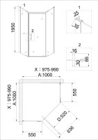 Душевое ограждение Niagara Nova NG-6834-08ВLACK (100х100х195) трапеция,черный,дверь распашная,стекло прозрачное,1 место