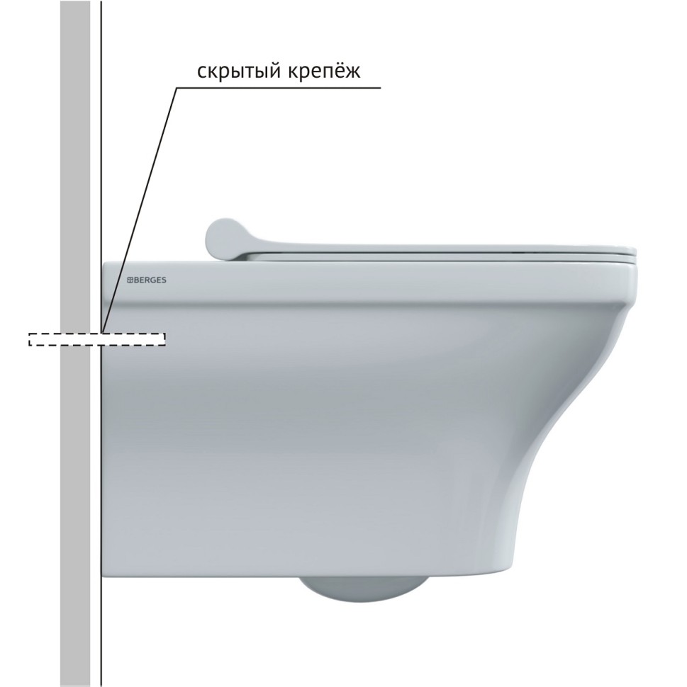 Унитаз BERGES подвесной STRATI 53,5 см , сиденье дюропласт Strati SO, микролифт, быстросъем