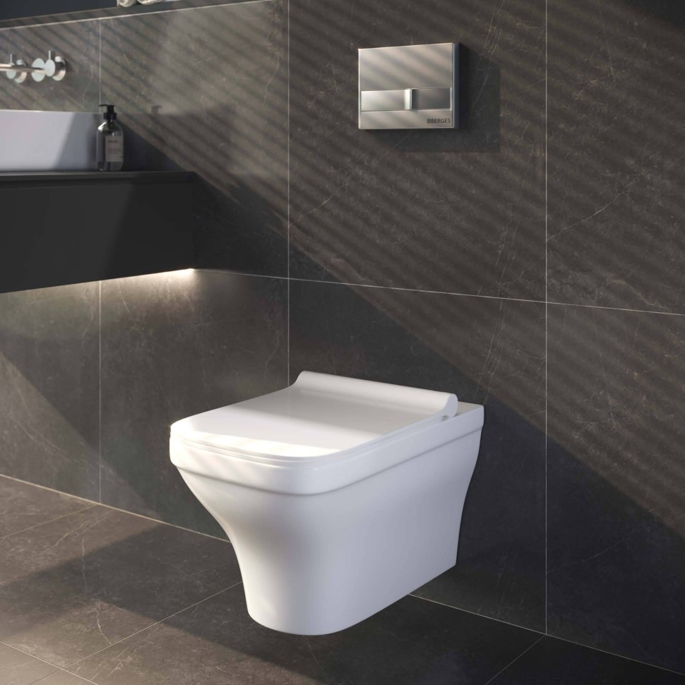 Унитаз BERGES подвесной STRATI 53,5 см , сиденье дюропласт Strati SO, микролифт, быстросъем