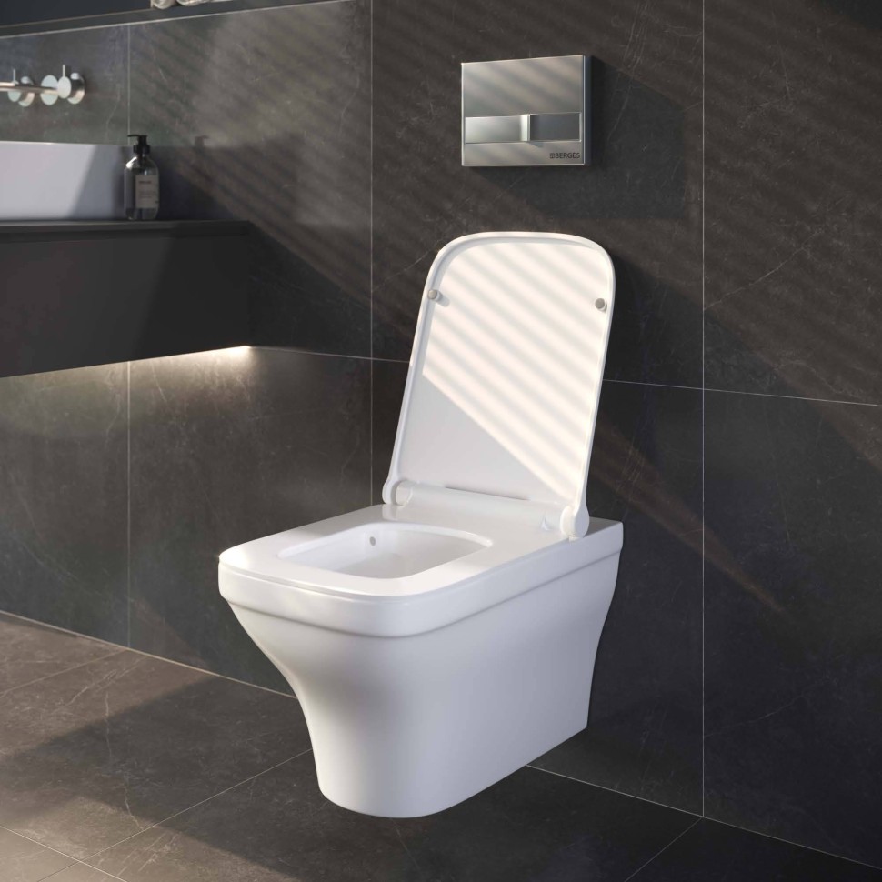 Унитаз BERGES подвесной STRATI 53,5 см , сиденье дюропласт Strati SO, микролифт, быстросъем