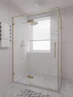 Душевой угол распашной Veconi Premium Alassio SP G, 1500х1000x2000, брашированное золото, стекло прозрачное осветленное