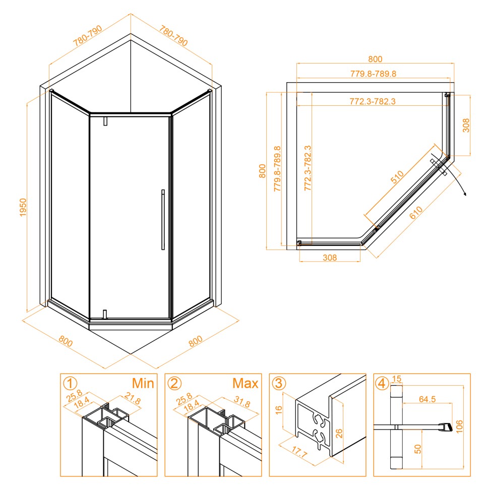 Душевой уголок RGW SV-81B (Прозрачное, 800x800)