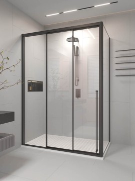 Душевой угол раздвижной Veconi Premium Prato 300 SP B-L, 1400х1000x2000, черный матовый, стекло прозрачное