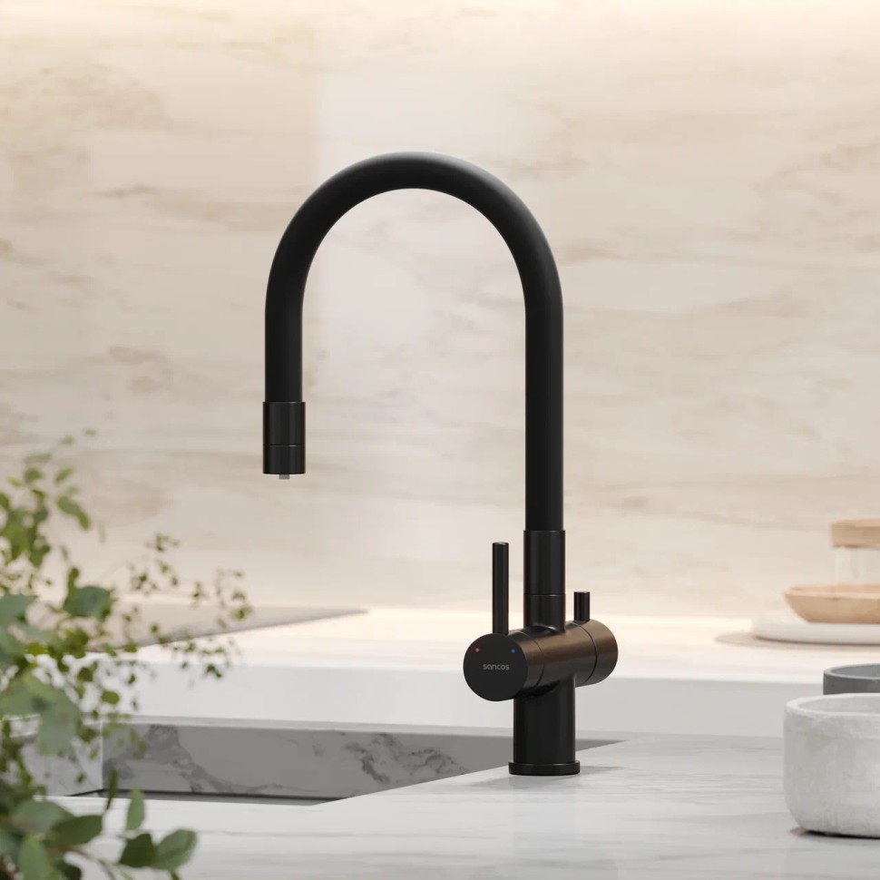 Смеситель для кухни SANCOS Lucia с возможностью подключения фильтра для воды, цвет матовый черный, арт. SC4004MB