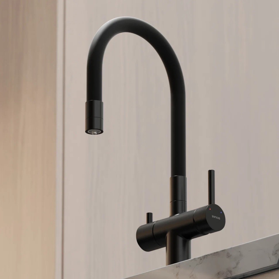 Смеситель для кухни SANCOS Lucia с возможностью подключения фильтра для воды, цвет матовый черный, арт. SC4004MB