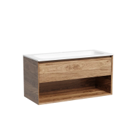 Тумба подвесная SANCOS Marmi 1.0 995х445х520 c одним ящиком оснащенным доводчиками скрытого монтажа и открытой нишей, дуб чарльстон, арт.MR1.0100ECH