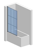 Шторка на ванну 800*1400мм., стекло 6мм, цвет профиля матовый черный. Вертикальные и горизонтальные декоративные линии