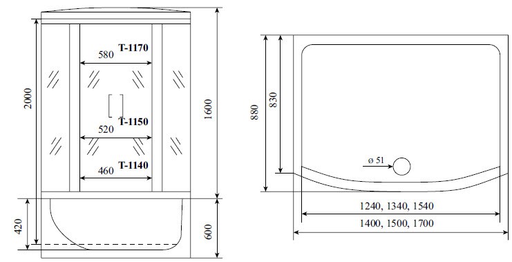 Timo Standart T-1170 душевая кабина 170*88*220
