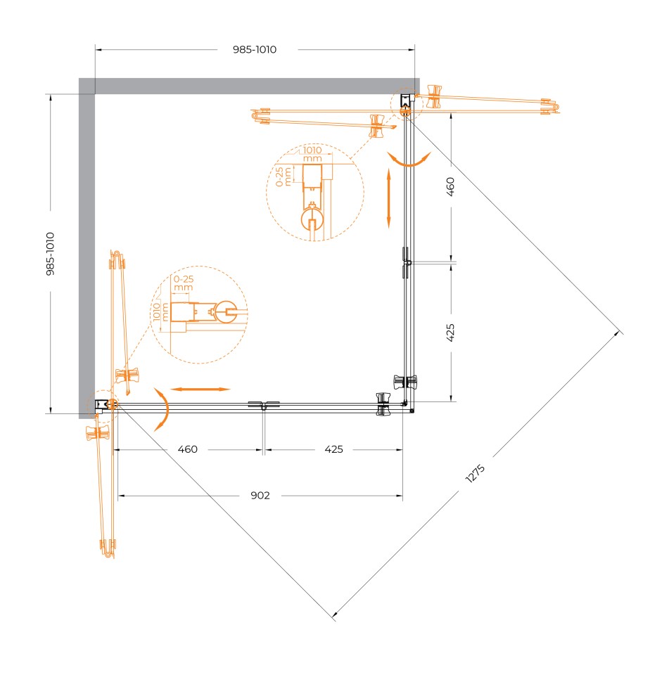Душевой уголок CEZARES ECO-O-AS-2-100-C-Cr