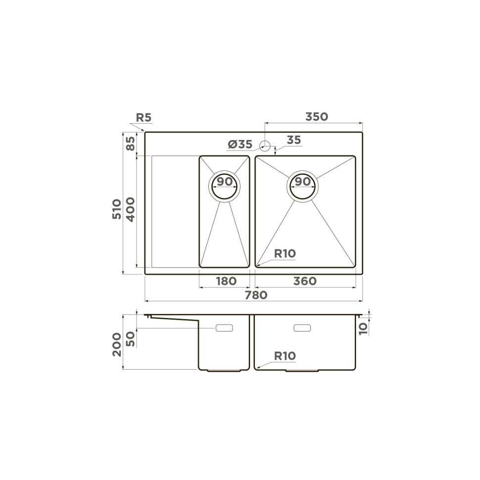 Кухонная мойка Omoikiri Akisame 78-2-R-GM нерж. сталь/вороненая сталь