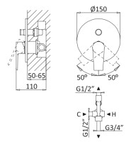 Встраиваемый смеситель для душа CEZARES NAUTIC-VDIM-01