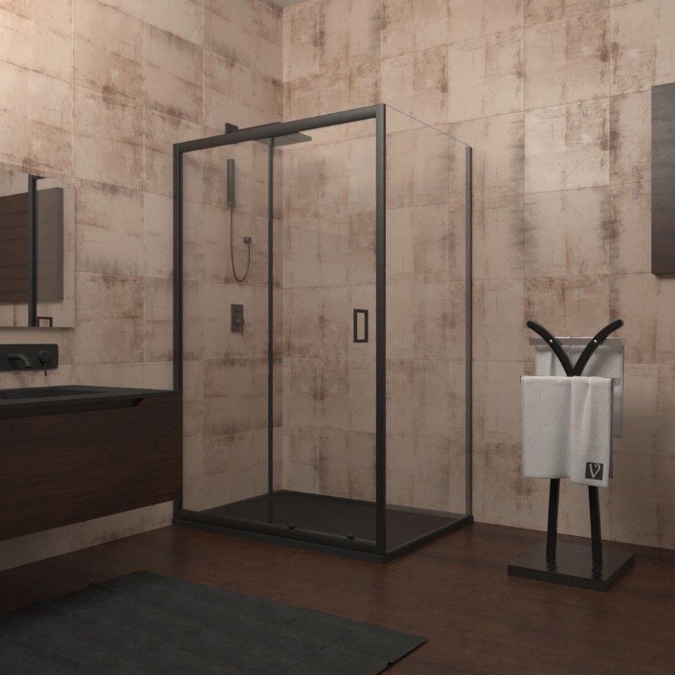 Душевой угол Veconi Rovigo RV-046B, 1250х1100х1950, черный, стекло прозрачное