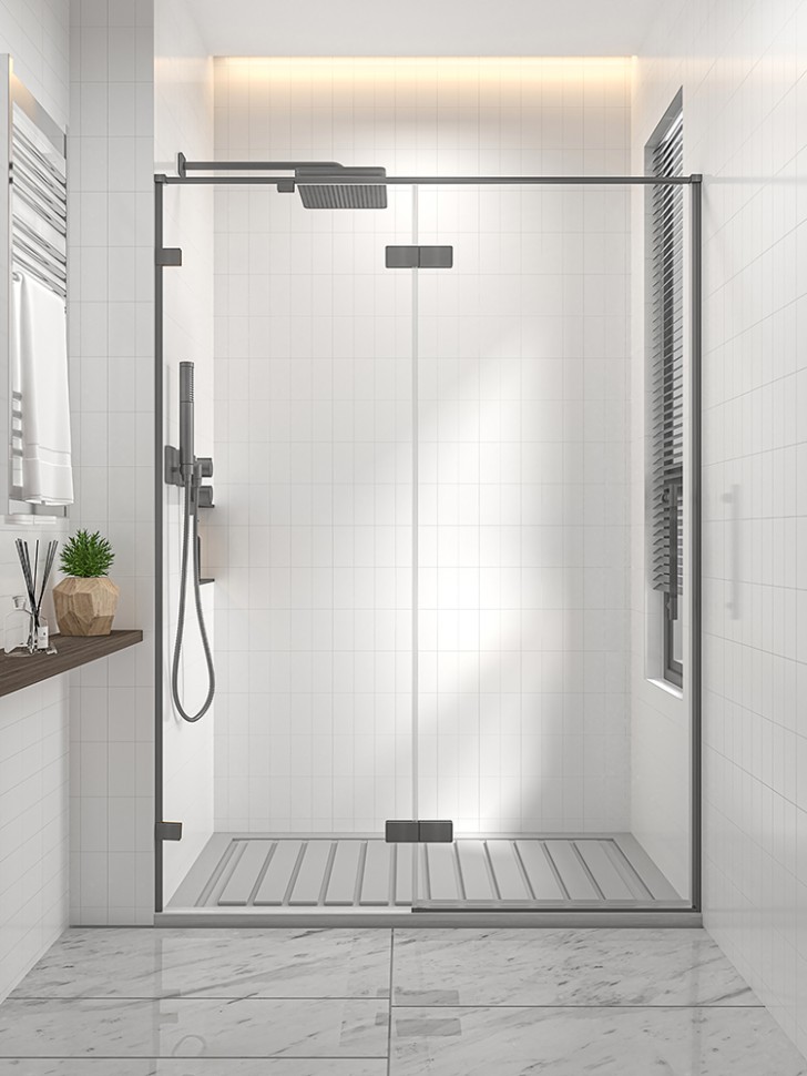 Душевая дверь распашная Veconi Premium Alassio GR, 1500х2000, брашированный графит, стекло прозрачное осветленное