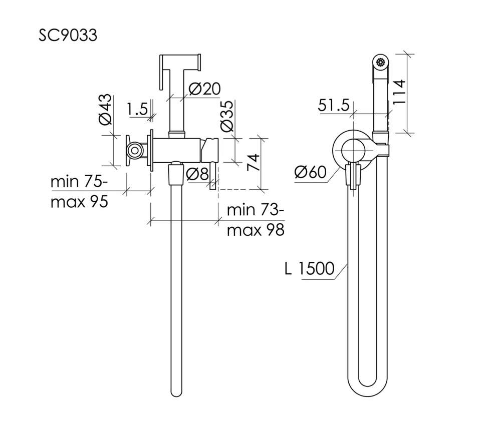 Гигиенический душ SANCOS Etna, с внутренней частью, со смесителем, вороненая сталь, арт. SC9033GG