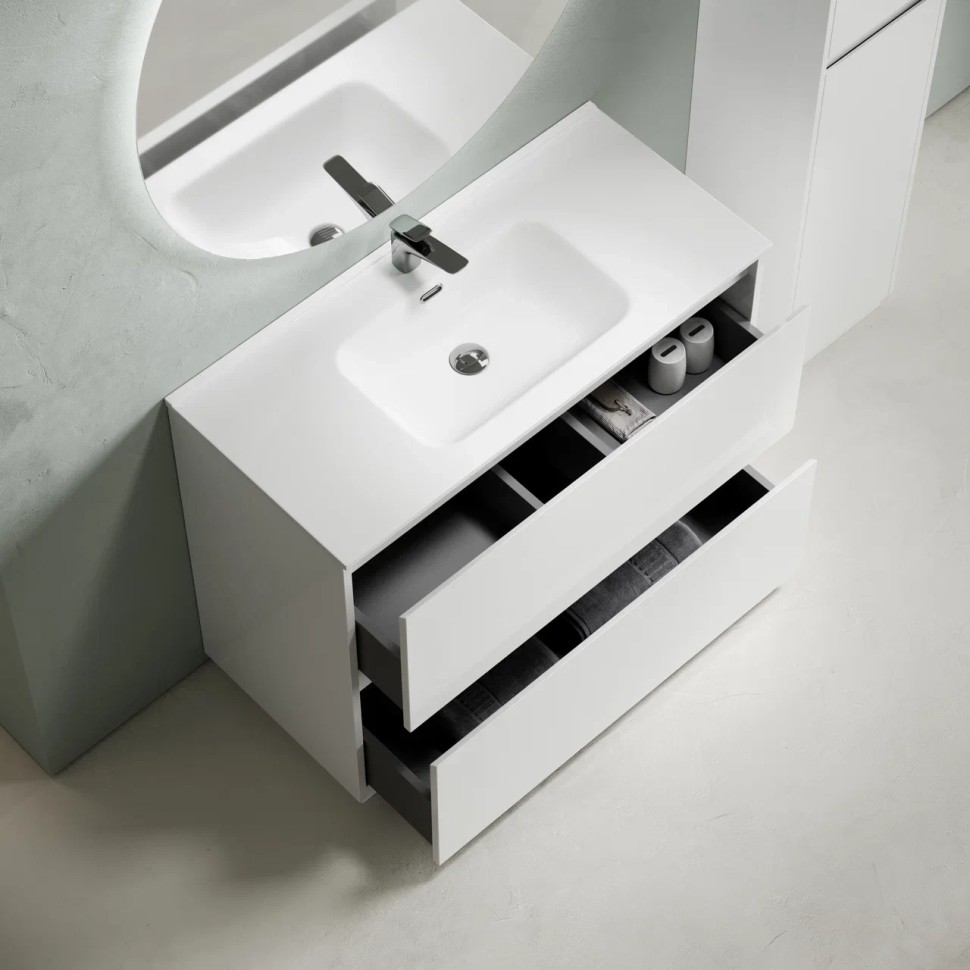 Тумба под раковину SANCOS Libra Floor напольная, 1190х450х840, c двумя ящиками оснащенными доводчиками, белый глянец , арт. LB120F-1W