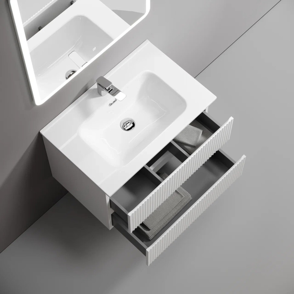 Тумба подвесная SANCOS Snob R 690х445х500, c двумя ящиками оснащенными доводчиками, Bianco, арт.SNR70W