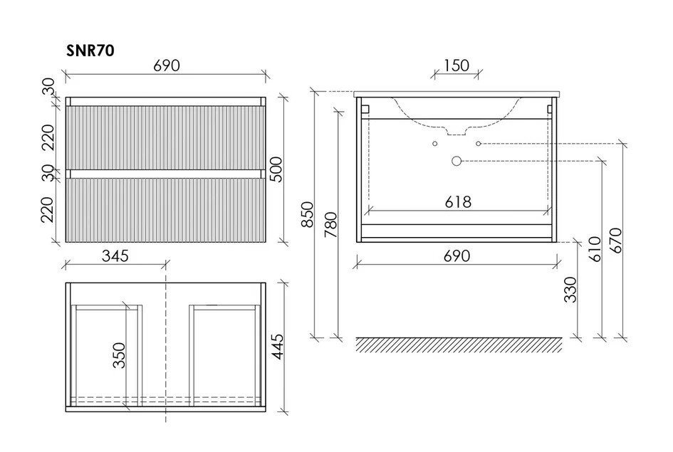 Тумба подвесная SANCOS Snob R 690х445х500, c двумя ящиками оснащенными доводчиками, Bianco, арт.SNR70W