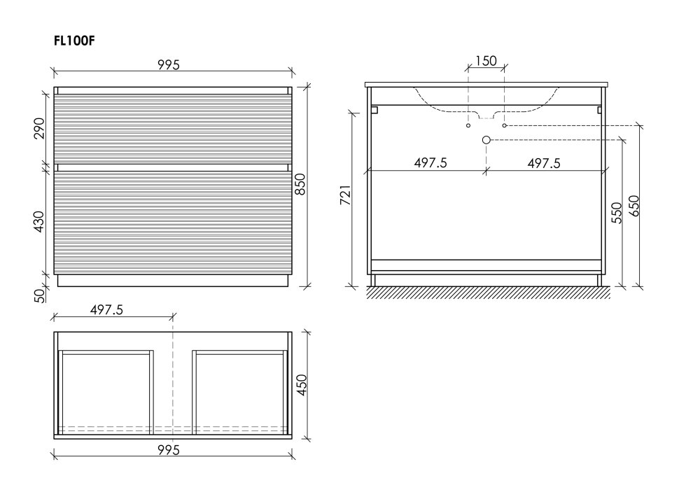 Тумба напольная SANCOS Folk Floor 995х445х850, c двумя ящиками оснащенными доводчиками, Bianco, арт.FL100FW