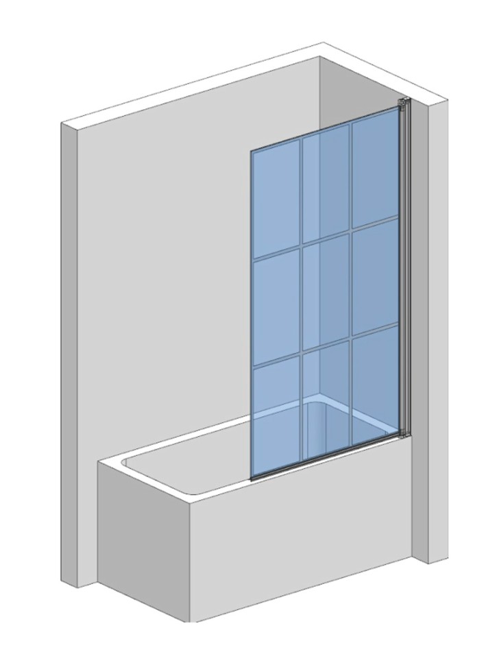 Шторка на ванну 800*1400мм., стекло 6мм, цвет профиля матовый черный. Вертикальные и горизонтальные декоративные линии.