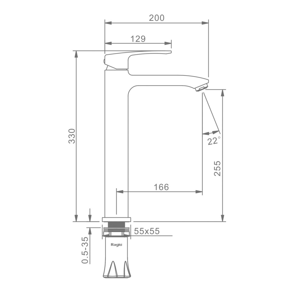 Смеситель Raglo высокий для умывальника золотой сатин