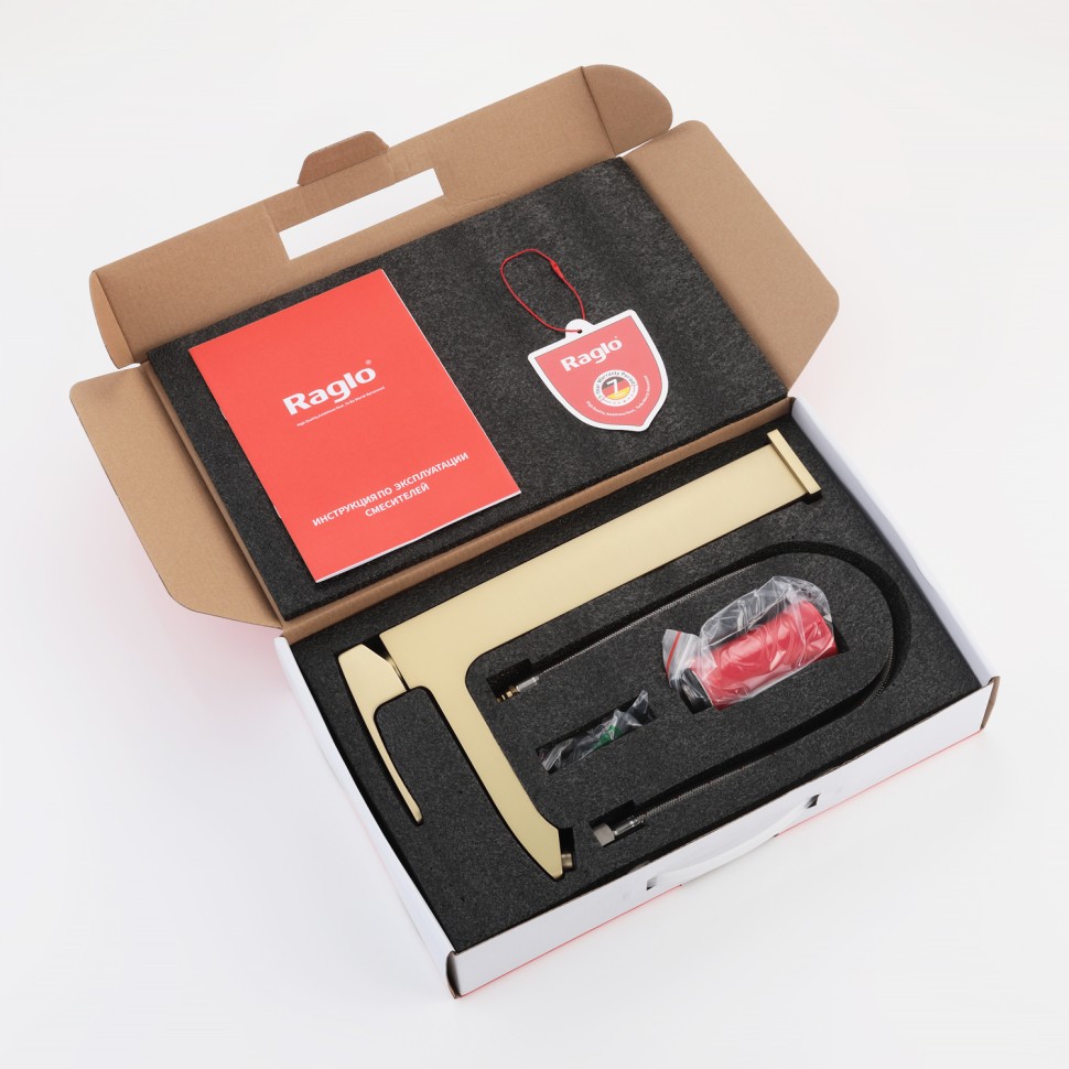 Смеситель Raglo высокий для умывальника золотой сатин