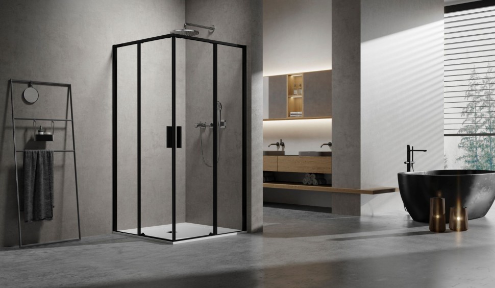 Душевой уголок Slim 8mm VSS-6SL900CLB, 900*900, черный, стекло прозрачное