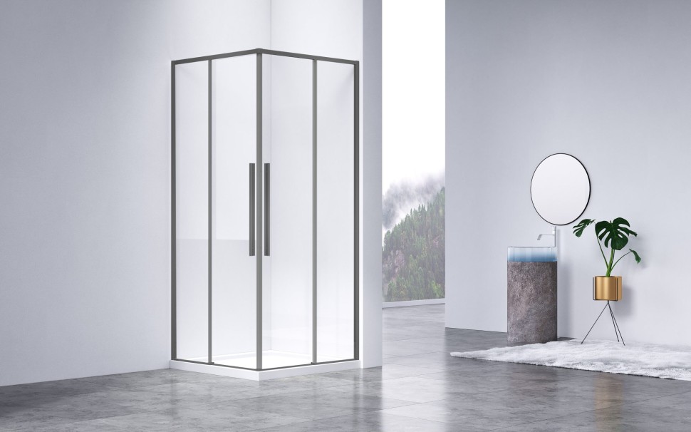 Душевой уголок Slim-N VSS-4SN9010CLGM, 1000*900, вороненая сталь, стекло прозрачное
