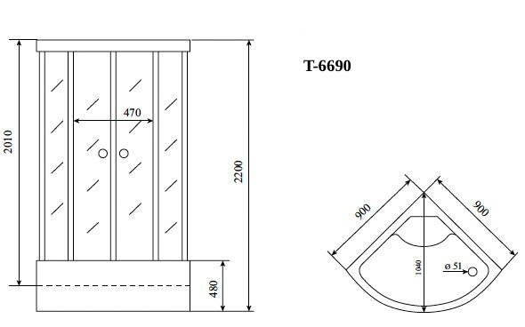 Timo Standart T-6690 Black Fabric душевая кабина (90*90*220), турецкая баня хамам