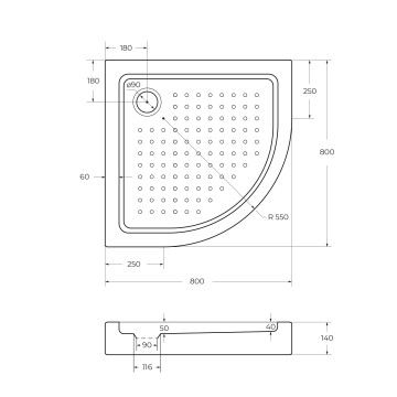 Акриловый поддон CEZARES TRAY-A-R-80-550-15-W