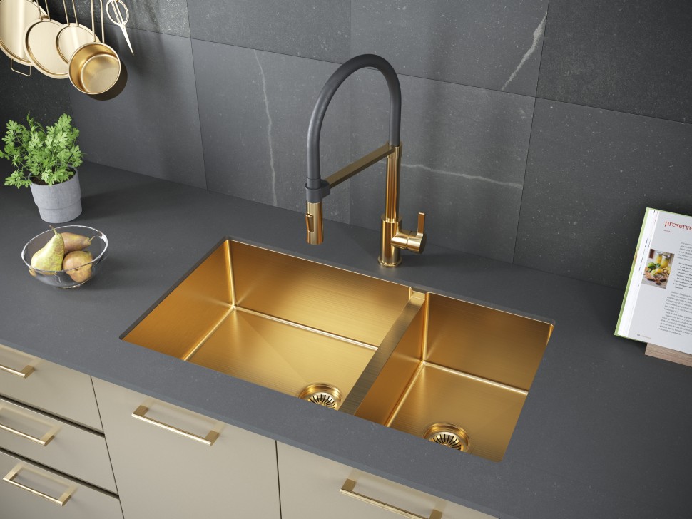Мойка нерж. сталь GERBERG 78/2S UNI, PM227844-BG, брашированное золото, 780х440мм, Paulmark
