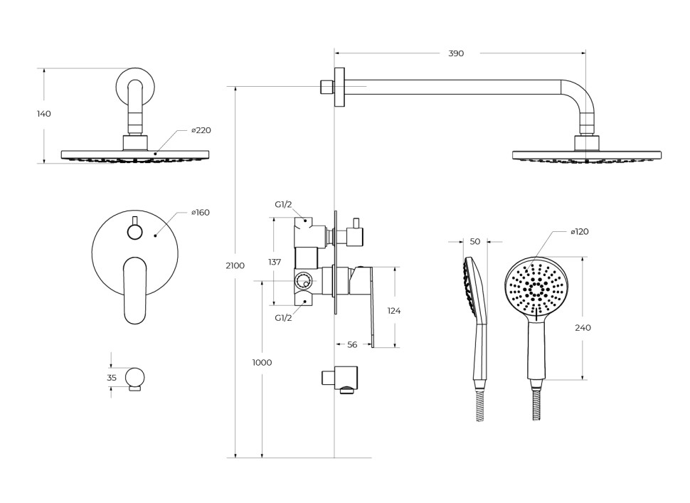 Душевой комплект встраиваемый CEZARES STYLUS-DSET-BORO