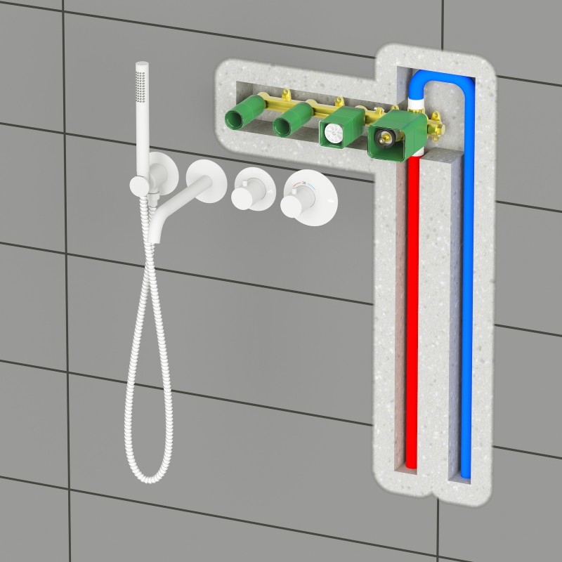 Смеситель встроенный для ванны с душем с термостатотом Timo Saona 2324/16YSM белый матовый