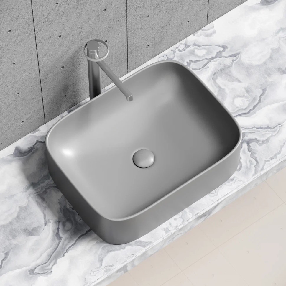 Умывальник чаша накладная прямоугольная (цвет Антрацит Матовый) Element 505x380x150мм