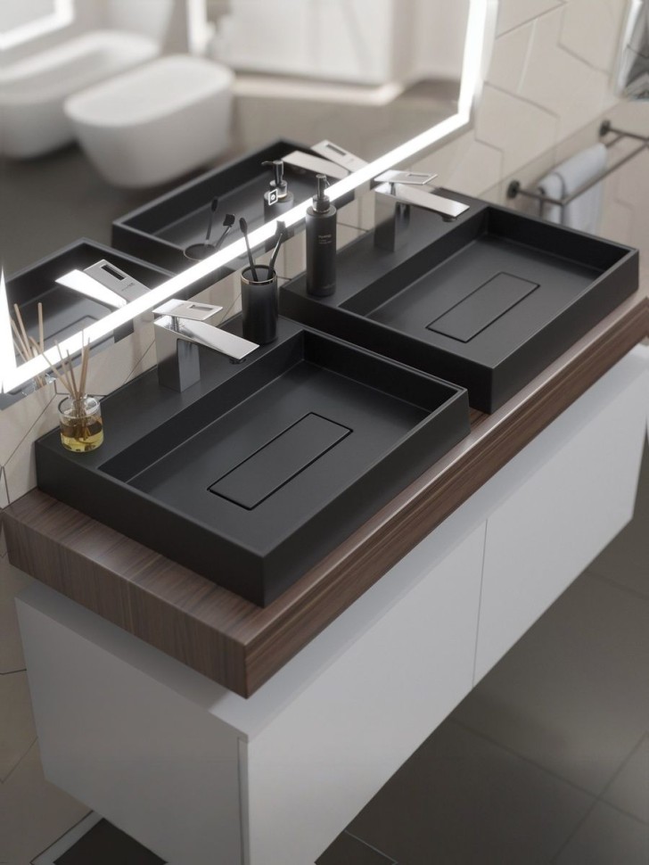 Раковина для ванной накладная 50 см, Uperwood Tanos Quartz, прямоугольная, черная, уголь