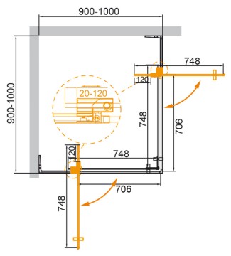 Душевой уголок CEZARES SLIDER-A-2-90/100-GRIGIO-BORO